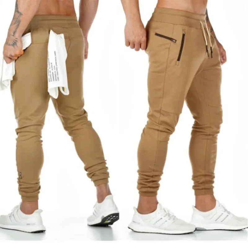 

Autumn New Gyms Men's Pants Joggers Skinny Sweat Pants Embroidery Tights Sweatpants For Men Side Zipper Sheer Trouser Pants