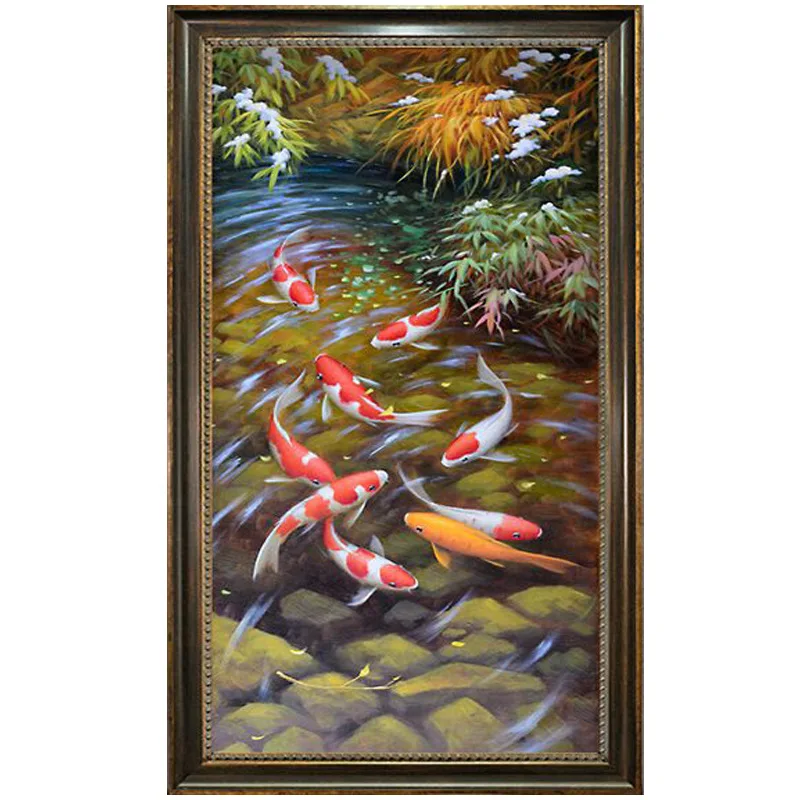 DIY Full Diamond Painting 5D Water and wealth nine fish Round Embroidery Cross Stitch Rhinestone Mosaic Sale | Дом и сад