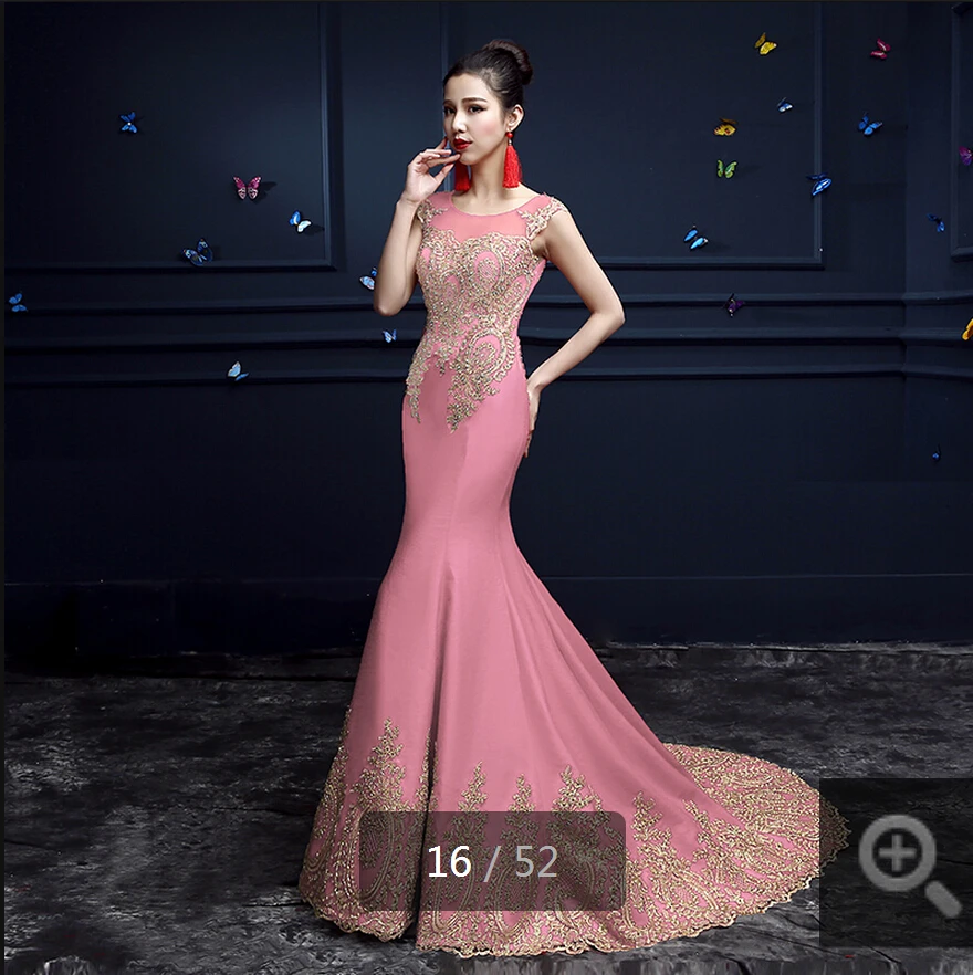 Платье женское 2015 Русалка красное реальное изображение Золотое вечернее платье