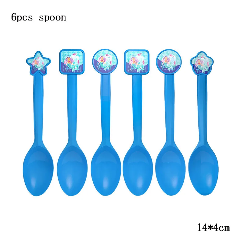 A MMD spoon Вечерние украшения в виде русалки, фольгированные шары с русалкой, бумажные тарелки, посуда, подарочные сумки для детей, девочек, с днем рождения, принадлежности для тематической вечеринки - Цвет: A MMD spoon