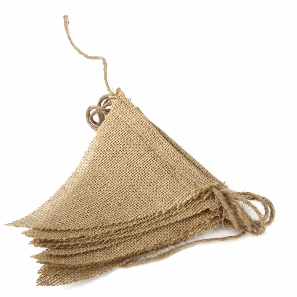 

3m DIY Vintage Jute Hessian Burlap Bunting Banner kit Wedding party Photography Props Decoration Design Your Own Banner 13 Flags