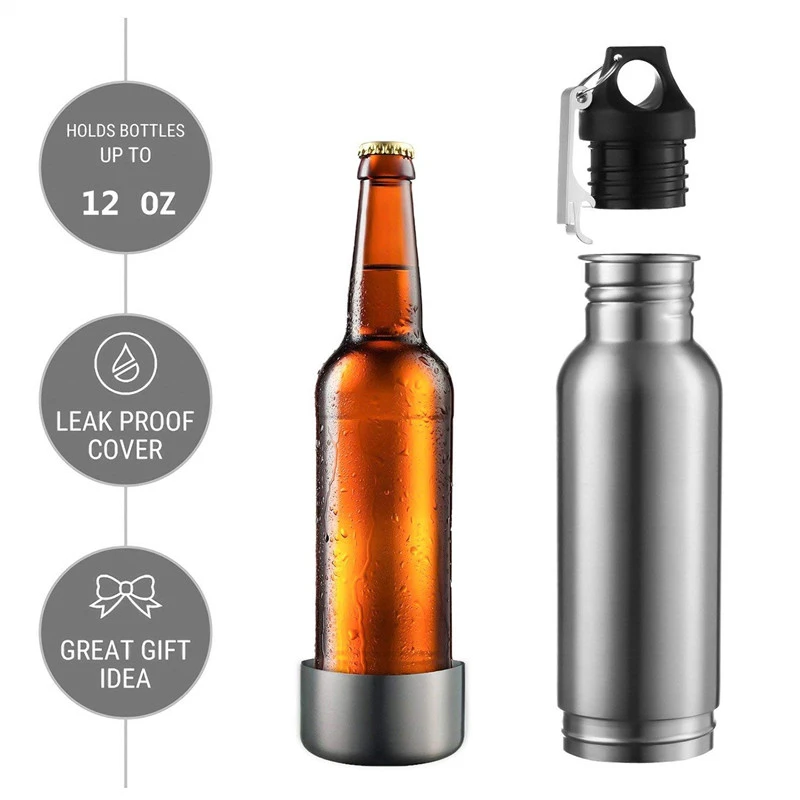 New 12oz Stainless Steel Beer Bottle Insulator Original Double Wall Vacuum Beer Cooler with Opener Beer Bottle Holder Keep Cold