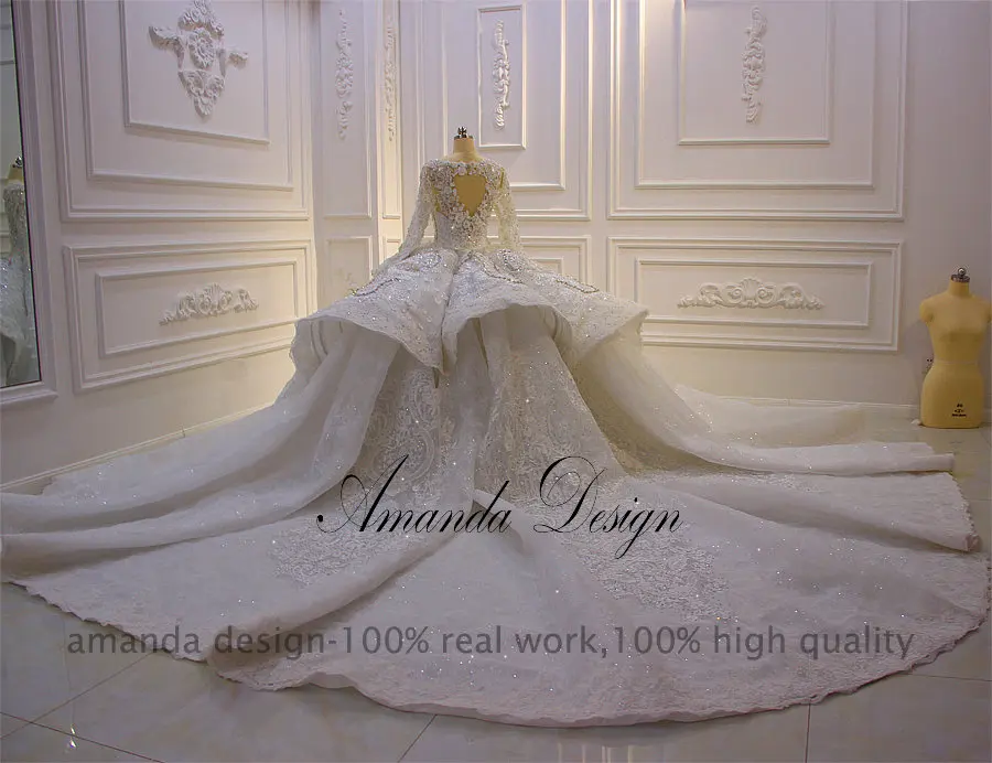Аманда дизайн robe de mariee courte с длинным рукавом Кристалл 3D цветы Королевский роскошный свадебное платье