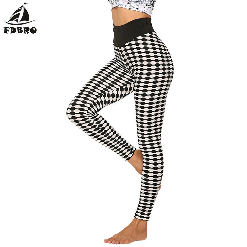 FDBRO Новые Леггинсы для йоги спортивные фитнеса жаккардовые цветные штаны легинсы