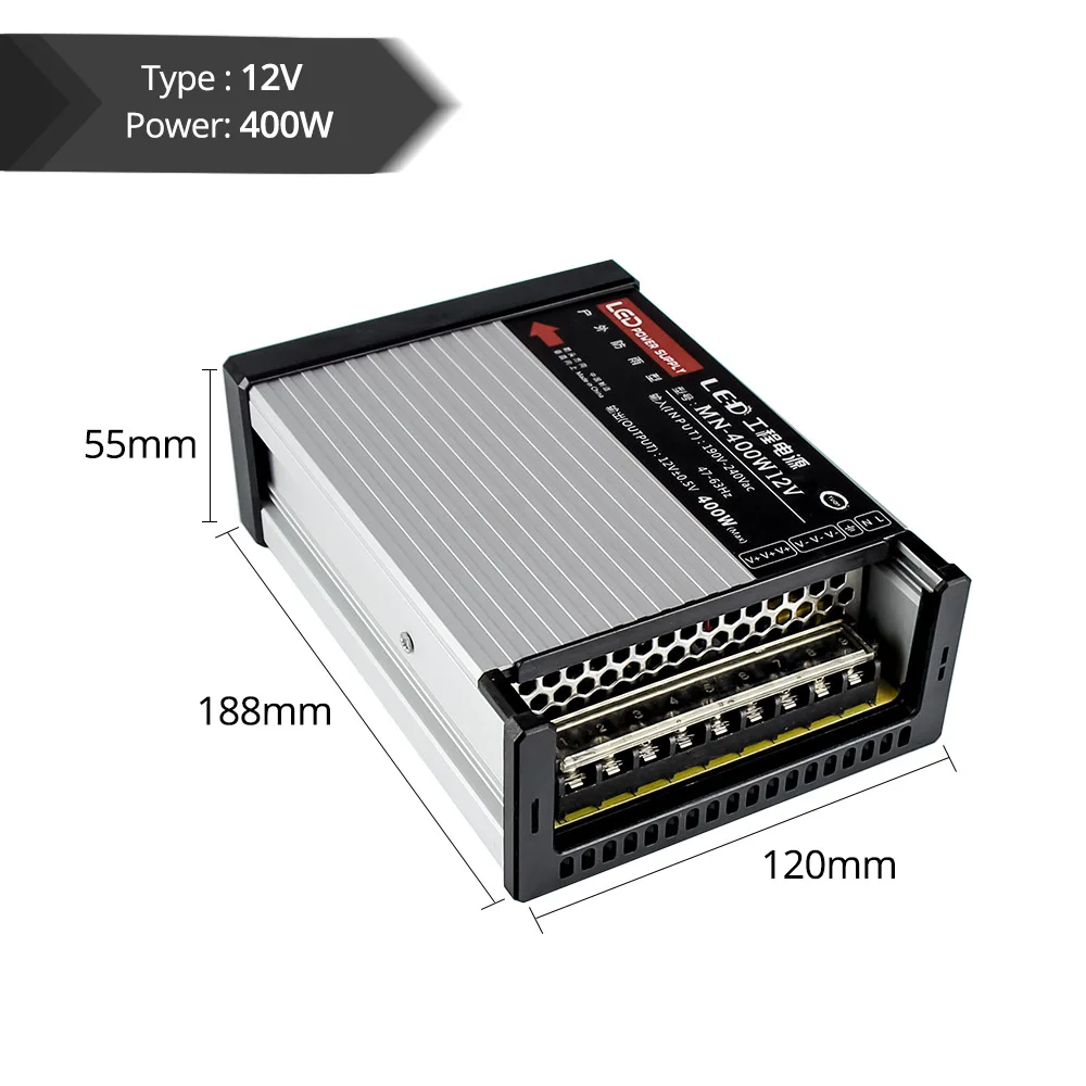 AC220V водонепроницаемый Светодиодный источник питания DC12V 60 Вт 100 Вт 200 Вт 250 Вт 400 Вт светодиодный адаптер питания для светодиодных лент