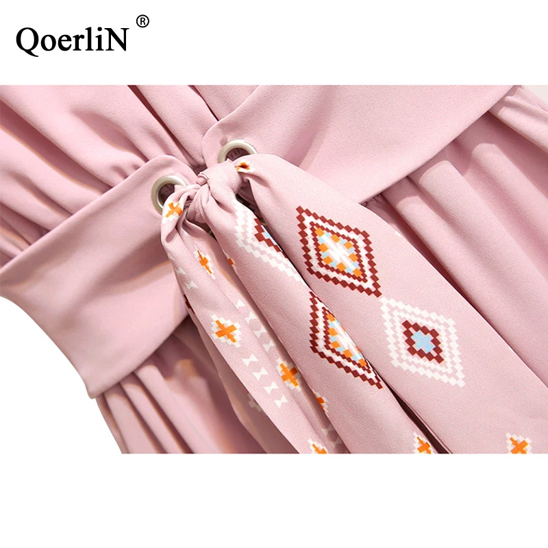 Женское платье с поясом QoerliN розовое в Корейском стиле на лето 2019 | Женская одежда