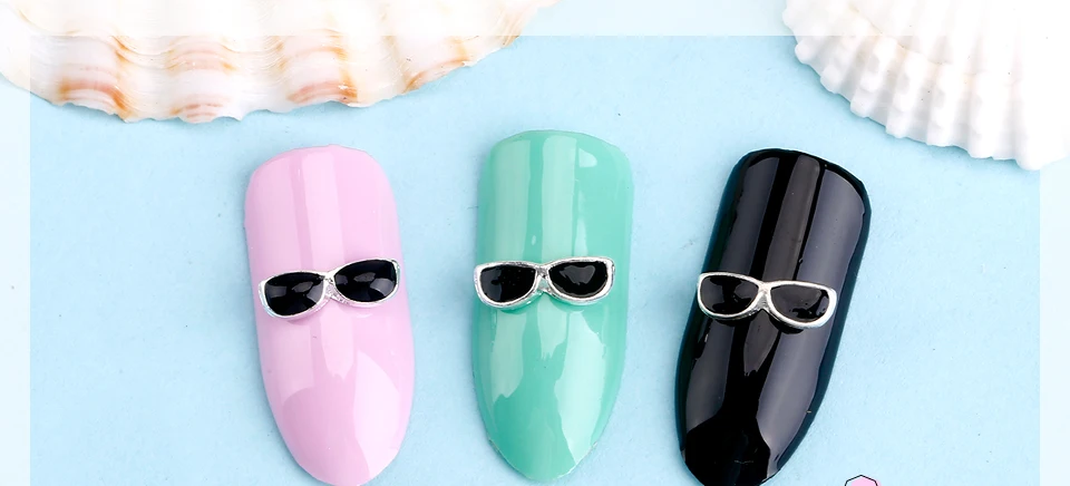 Blueness 10Pcs/Pack New Whole Black Sunglasses Rhinestone 3D Nail Art Decorations DIY Alloy Nails Tools Top Nail TN1031