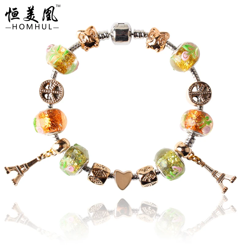 Homhul Лидер продаж Европейский Стиль Серебряный браслет для Для женщин с Мурано