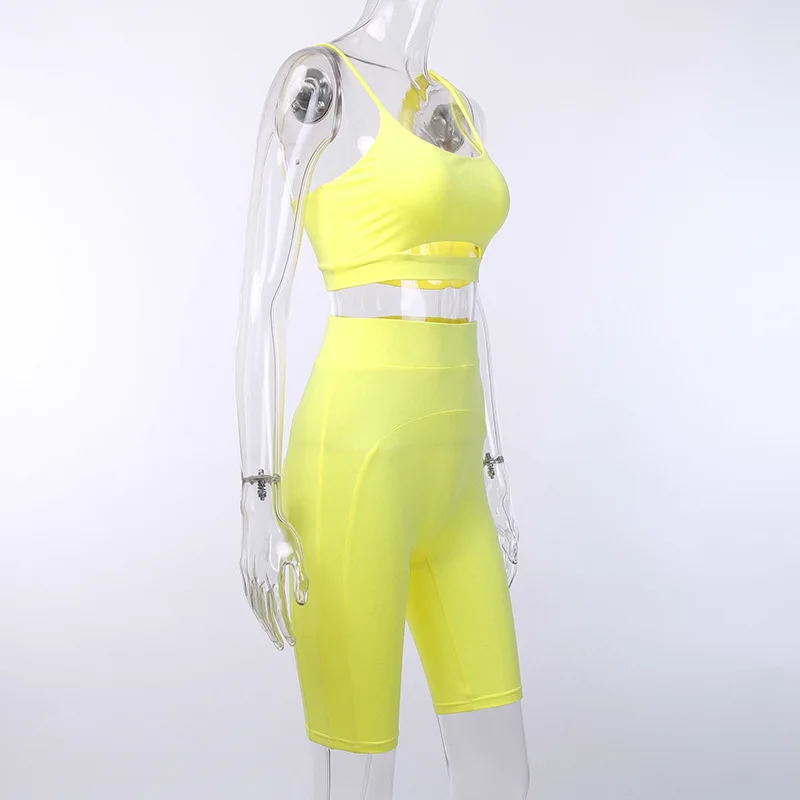 Meyoung Two Piece Set Biker Shorts Women Tank Top 2 Outfits Summer Tracksuit Tops Clothes Femme Mujer | Женская одежда