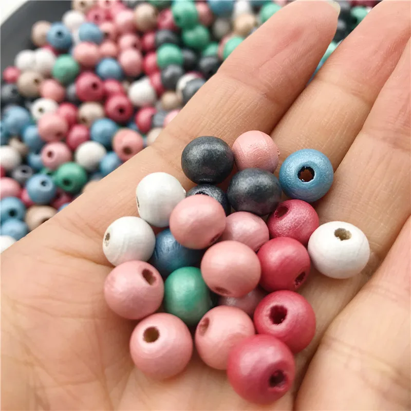 Hot Sale DIY 200Pcs Wooden Beads Round Ball Spacer For Jewelry Making Natural Wood Charms 6mm/8mm Colorful Silver Plated | Украшения и