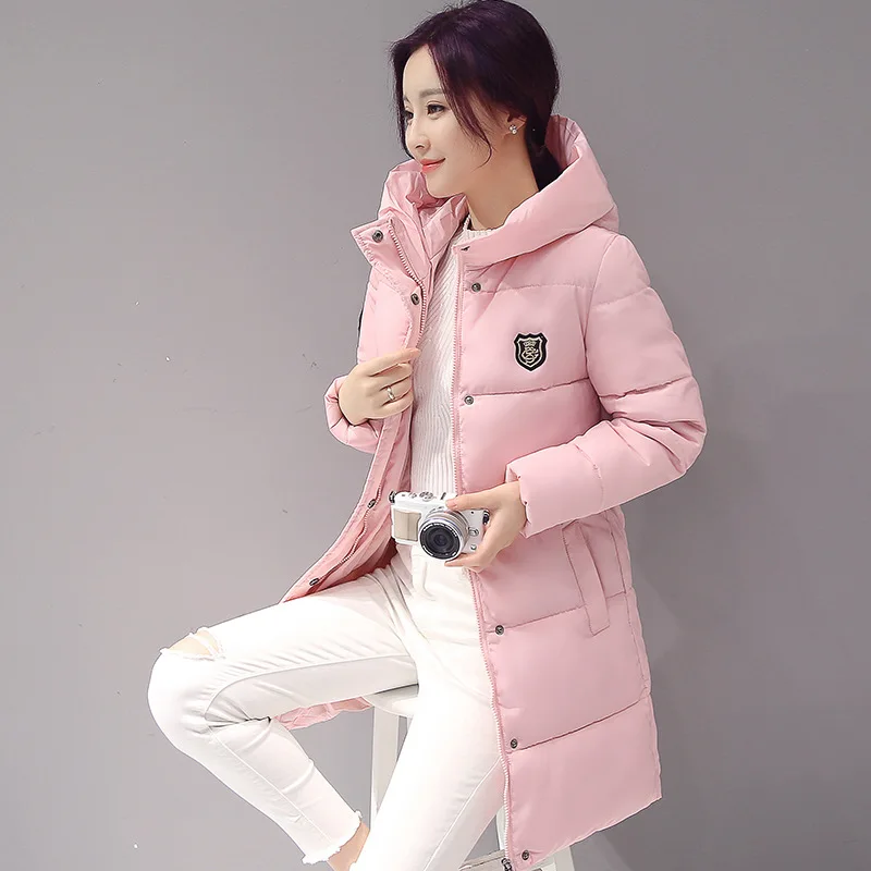 Pink Новинка, модный пуховик для женщин, зимняя куртка, длинная, секционная, с капюшоном, парка, толстая, теплая, хлопок, тонкая куртка для женщин, зимнее пальто - Цвет: Pink