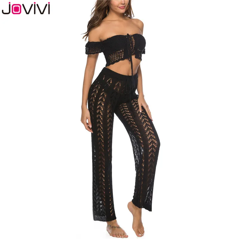 Jovivi/1 шт. новые сексуальные женские широкие брюки Boho прозрачные свободные высокая