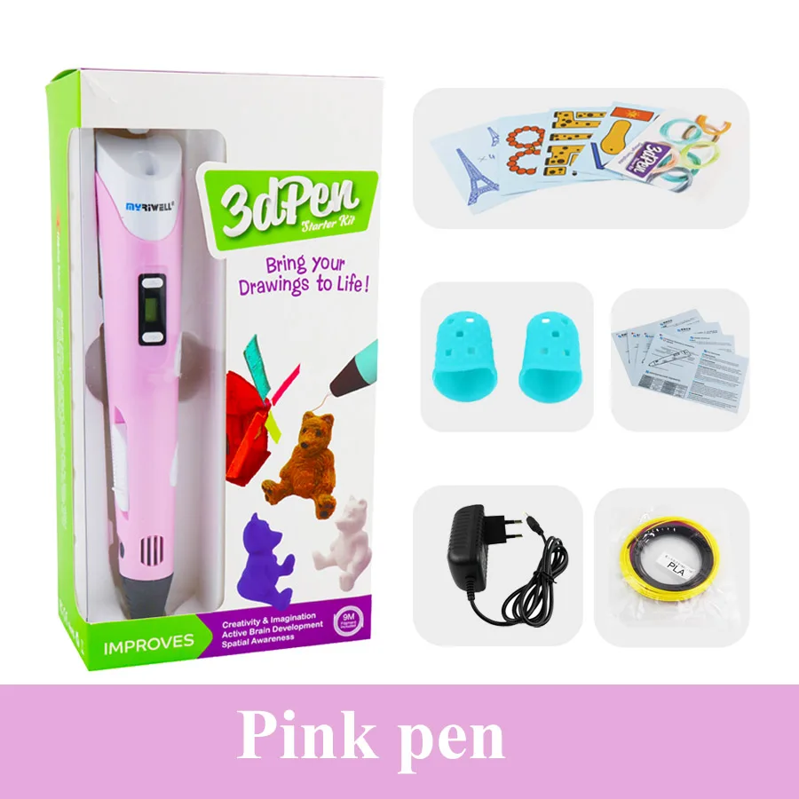 Pink pen Myriwell 3d Ручка, 3d Ручка для рисования, 100 м или 200 м, 1,75 мм, PLA нить для детей, подарок на день рождения, Обучающие игрушки, 3D-принтер, ручка - Цвет: Pink pen
