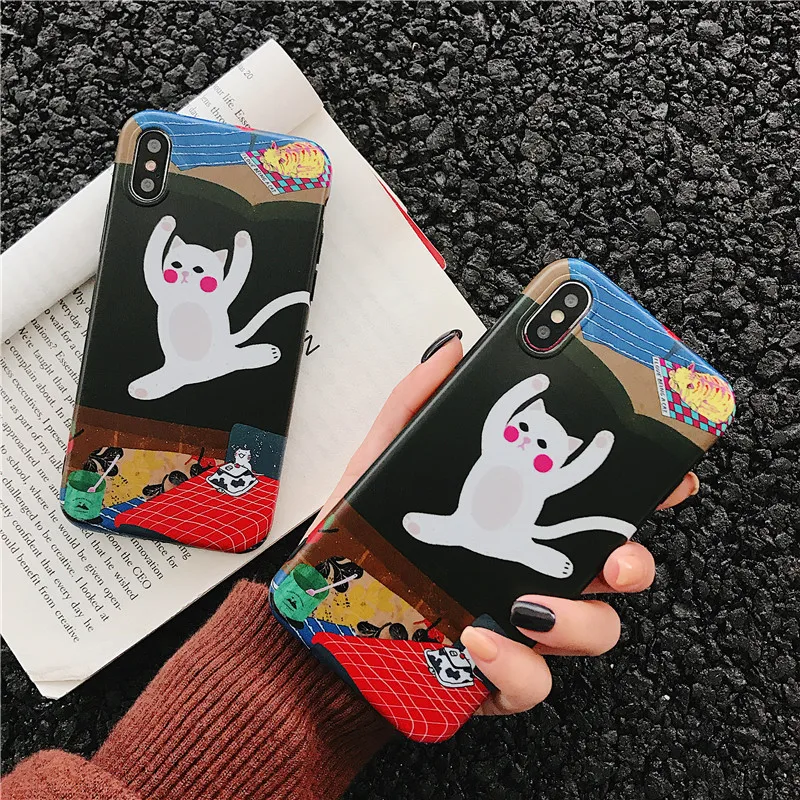 Funny kitten For iPhone 6 6S plus 7 8 Plus Case Cute Cartoon Cat dance soft Silicone IMD X Xs Max Xr Cover Coque |