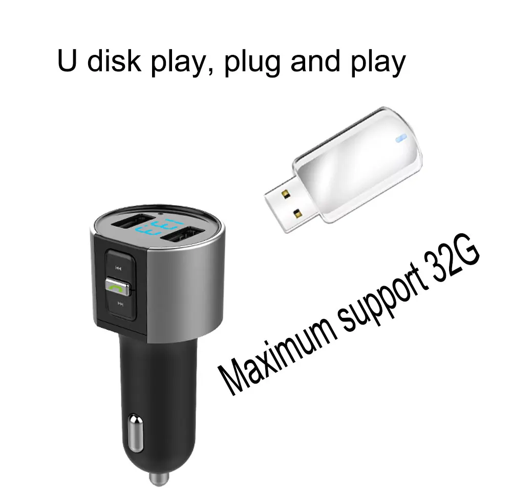 Автомобильный mp3 плеер Bluetooth Handsfree Kit fm-передатчик прикуриватель двойной usb Зарядка батарея Обнаружение напряжения U диск Play