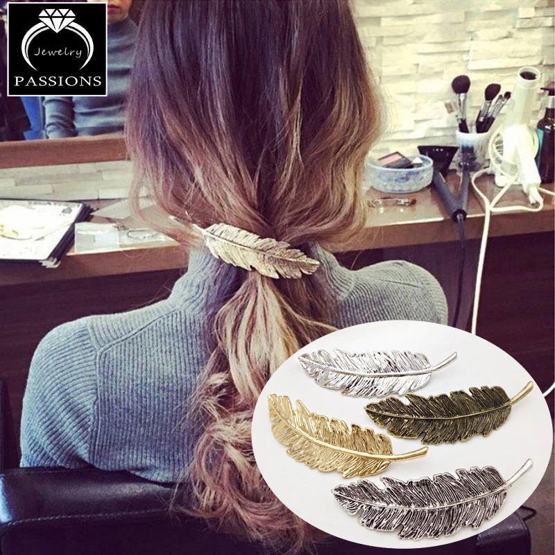 Лидер продаж модная заколка в форме пера Винтажная для волос серебряный цвет и