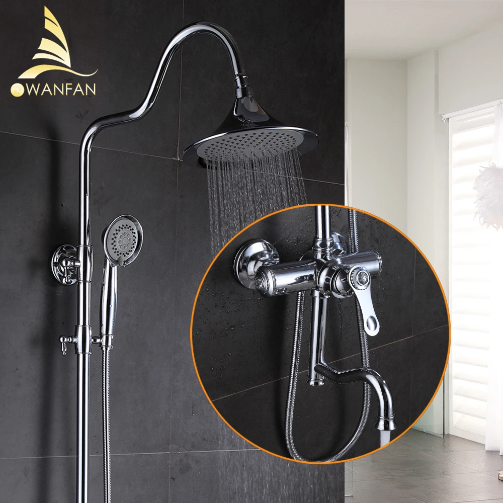 

1SET Top Quality Bath Shower Faucets Set Bathroom Mixer Shower Bathtub Tap Rainfall Shower Wall Torneira Tap Shower Head 877005