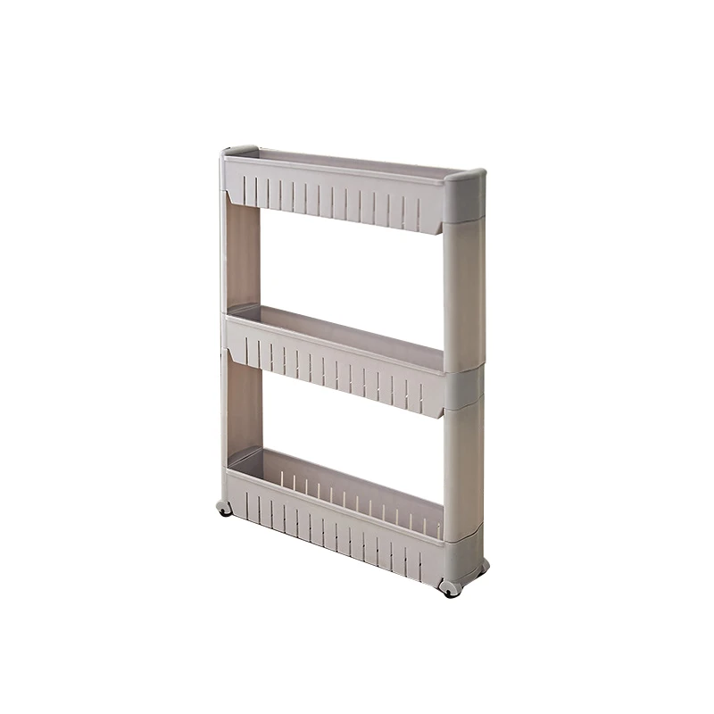Khaki 3 Layers Полка для хранения, пластиковая стойка для хранения, передвижные межпространственные стеллажи для хранения, шкаф для хранения холодильника с роликом, кухонный Органайзер - Цвет: Khaki 3 Layers