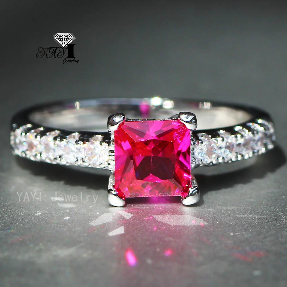 Ювелирные изделия yayi Мода Принцесса огранка 2.8CT красный циркон серебряный цвет обручальные кольца Свадебные Кольца вечерние кольца