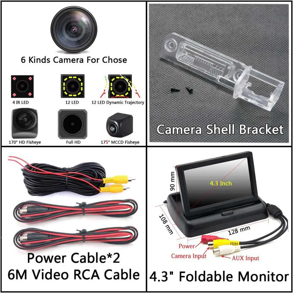 Camera 4.3 inch Fold 175 градусов MCCD рыбий глаз 12LED HD камера заднего вида для Volkswagen VW Passat B6 CC Touran Caddy Golf Plus Touareg 2009 2010 автомобиля - Название цвета: Camera 4.3 inch Fold