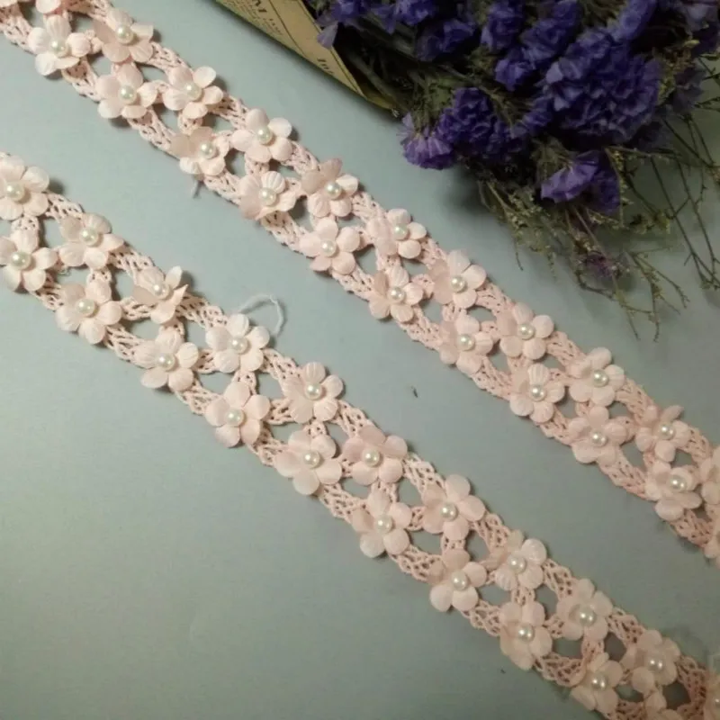 2 ярда розовый стразы жемчужное сердце вышитые кружева отделка Лента для