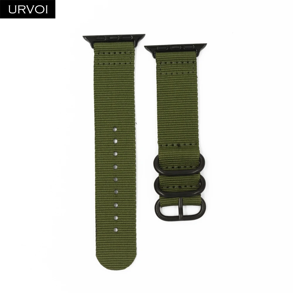 Green URVOI ремешок для apple watch Series 5 4 3 2 1 NATO тканый нейлоновый ремешок для iwatch двойные кольца цвета с адаптерами 40 44 мм - Цвет ремешка: Green