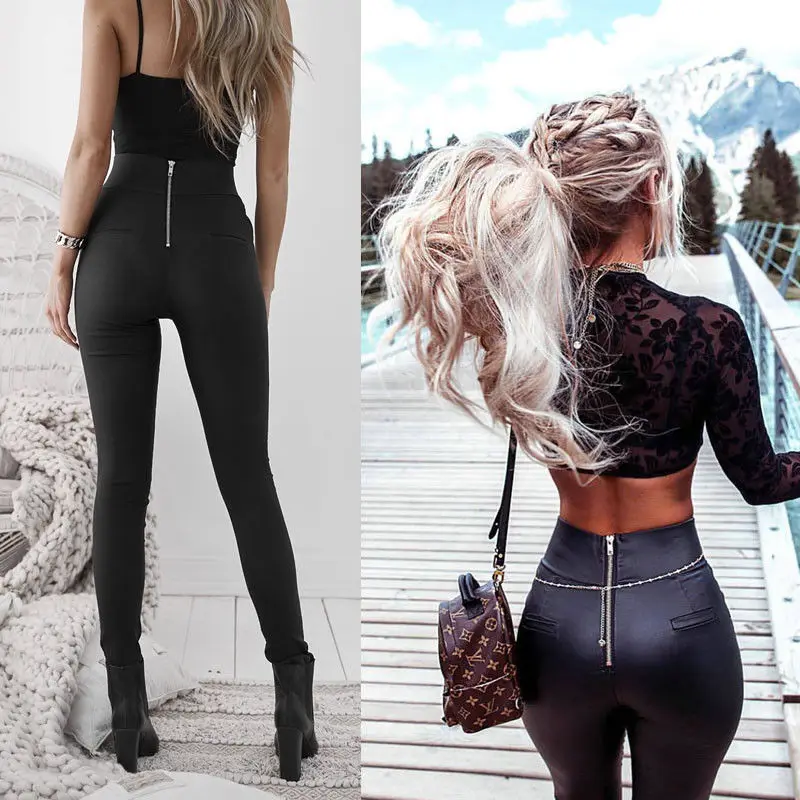 2018 Top Fashion Women Leather Zipper Harem Pants Black Casual High Waist SkinnyTrousers Pantalon Femme Pencil | Женская одежда