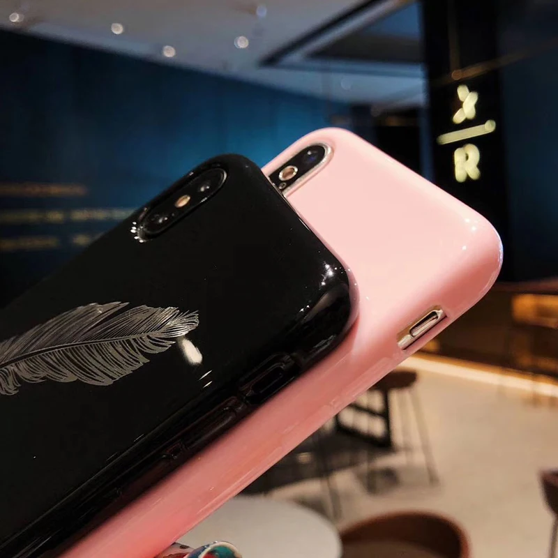 Глянцевые силиконовые чехлы для телефонов с перьями iphone X 8 7 6s Plus чехол 6 мягкая