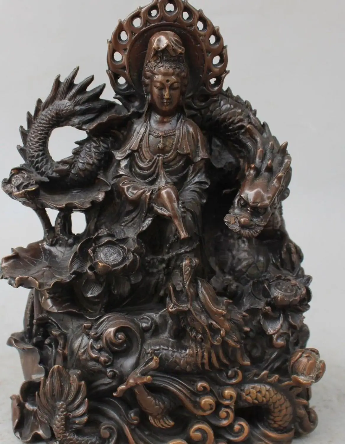 Бесплатная доставка 10 &quotКитайский буддизм чистый Бронзовый Дракон Кван Инь