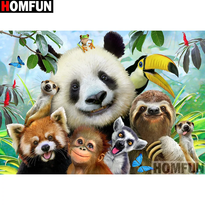 Алмазная живопись HOMFUN Панда и обезьяна картина из квадратных/круглых страз 5D