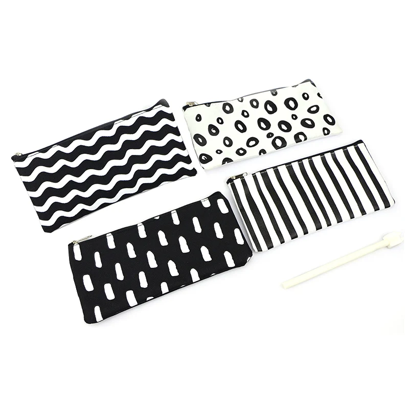 1 шт. милый простой полосатый холщовый пенал косметичка кавайная черно белая