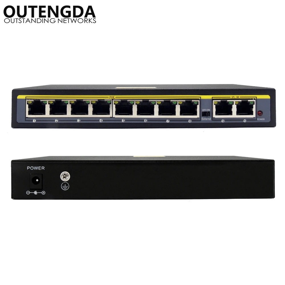 2+8 Ports 100Mbps PoE Switch Adapter Power over Ethernet IEEE 802.3af/at for Cameras AP VoIP Built-in Power 120W Switch Injector