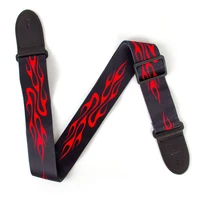 guitar strap leather end adjustable belt for bass folk acoustic electric guitar parts accessories black red flame