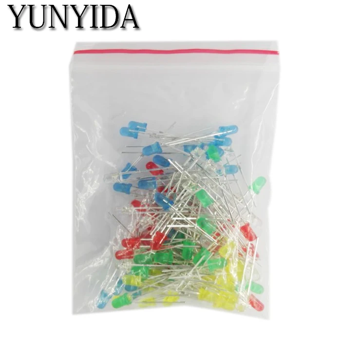 100pcs 3mm LED Light Assorted Kit DIY LEDs Set White Yellow Red Green Blue 5kinds X 20pcs=100pcs