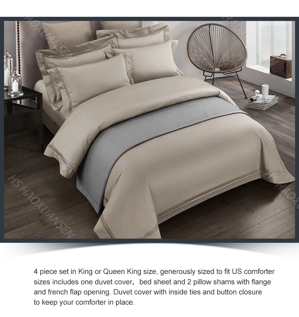 Роскошный домашний текстиль из 500 нитей серый 4 набор постельных принадлежностей хлопок ультра прочная кровать комплект постельного белья королевского размера