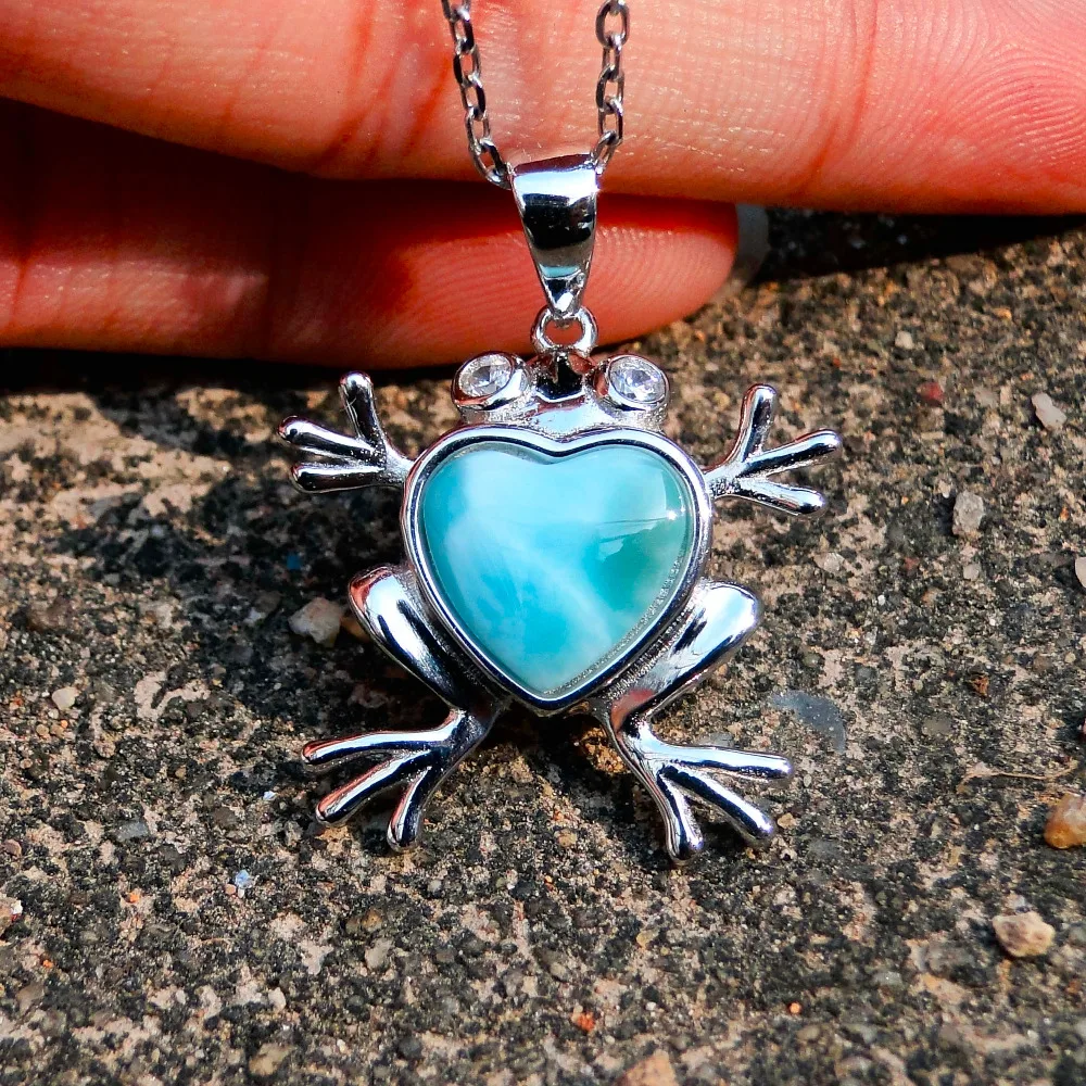 Натуральный Larimar подвеска в виде лягушки серебро 925 пробы натуральный животного