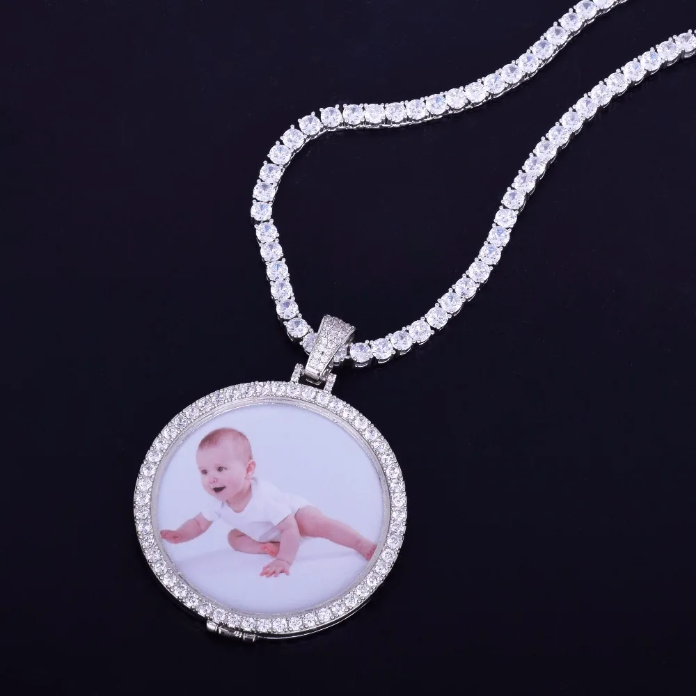 Bubble Letter Custom Circle Photo Medallions Necklace & Pendant Gold Color Cubic Zircon Men's Hip Hop Jewelry