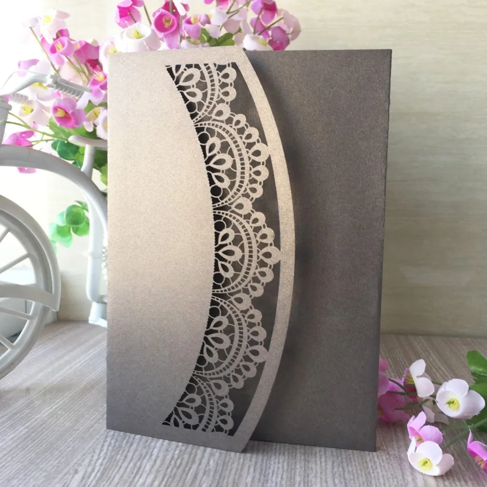 

40Pcs Pearl paper Lace Birthday Christening Decoration Tri-folded Envelop RSVP Wedding Invitaiton Card Blessing greeting card