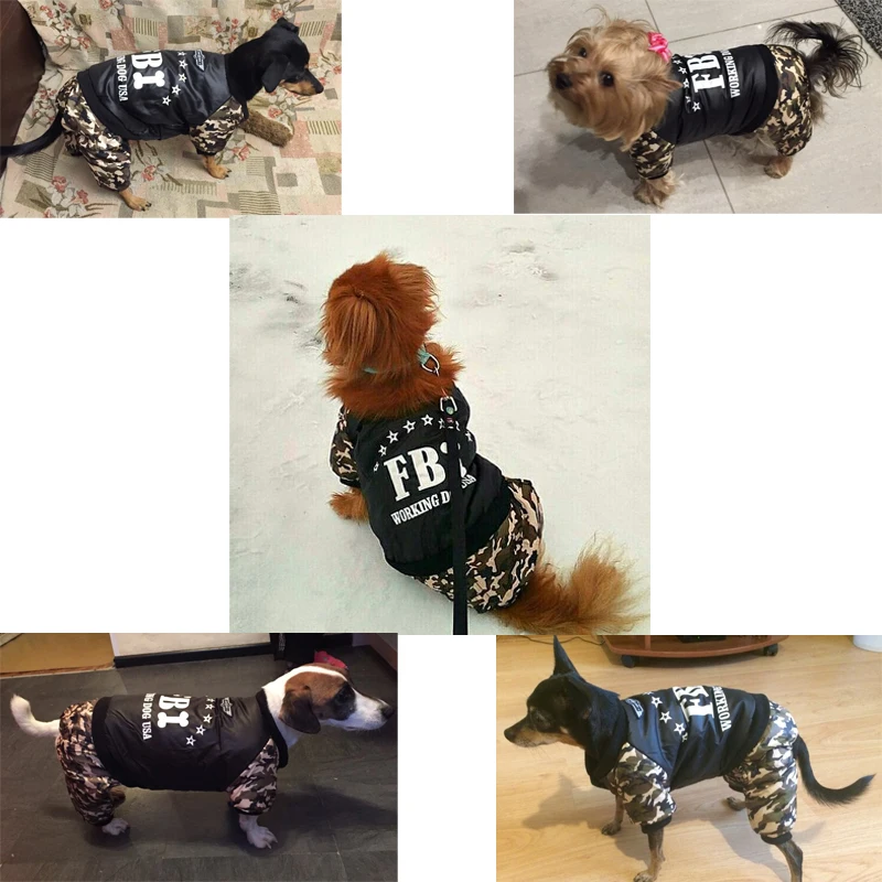 Зимняя утепленная одежда с принтом ФБР камуфляжный комбинезон для собак костюм