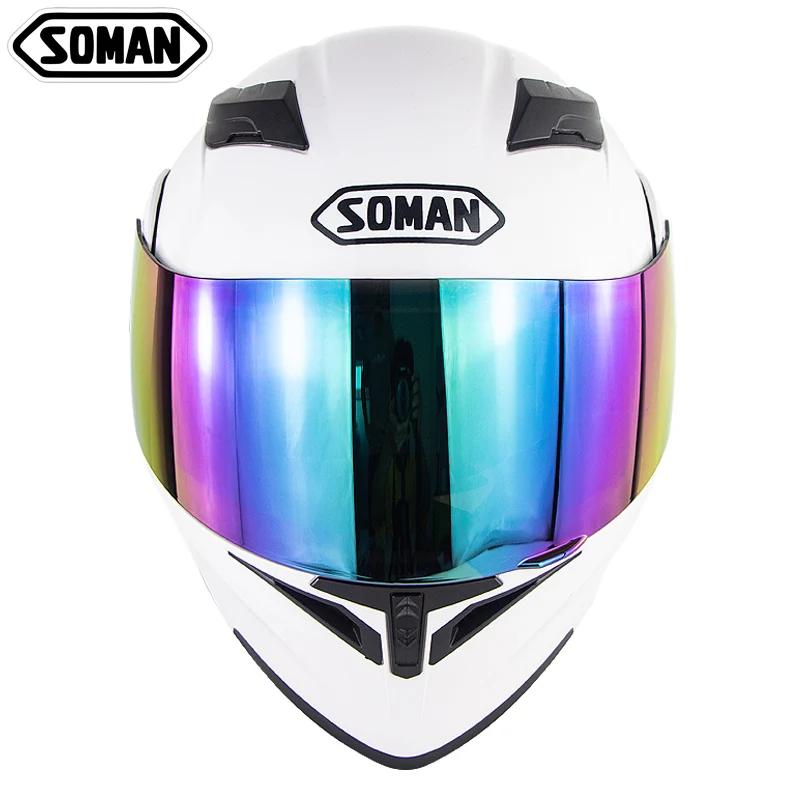 Soman Full Face Motorcycle Street Helmet with K5 Rainbow Lens Motor Bike Racing Helm Motocross Casco Casque Moto DOT SM955 | Автомобили и