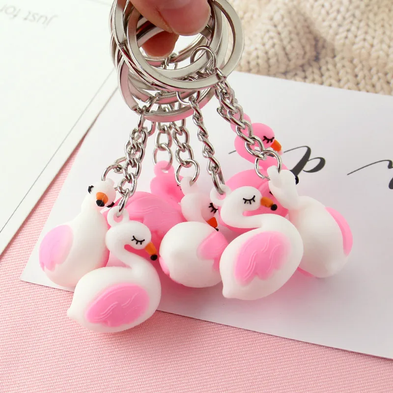 Милый розовый белый трехмерный Фламинго силиконовый брелок пара мультфильм