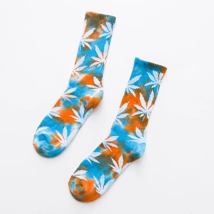 Blue Orange peonfly новой личности печать белой кленовый оставляет мужчин красочные хлопковые смешные носки теплые цветные хлопок мужские короткие хип- хоп- стрит фигурист носок мужчины, осень- зима уличный стиль носочки - Цвет: Blue Orange