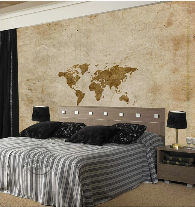 Объемные большие фрески на заказ Настенная карта мира в стиле ретро фоновая