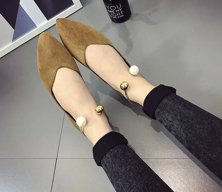 New Spring Women Suede Flats shoes Fashion Basic Pointed Toe Ballerina Ballet Flat Slip On women Shoes - Цвет: Коричневый