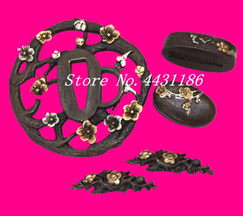 Set Fitting Высококачественный латунный защитный TSUBA для японского самурайский меч катана DIY фитинг-TSUBA/FUCHI/KASHIRA/MENUKI - Цвет: Set Fitting