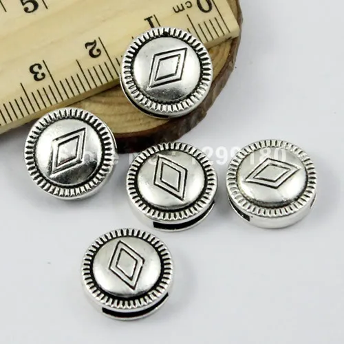 50 шт./лот Серебряный тональный круглый слайдер для браслетов ожерелий шнурков