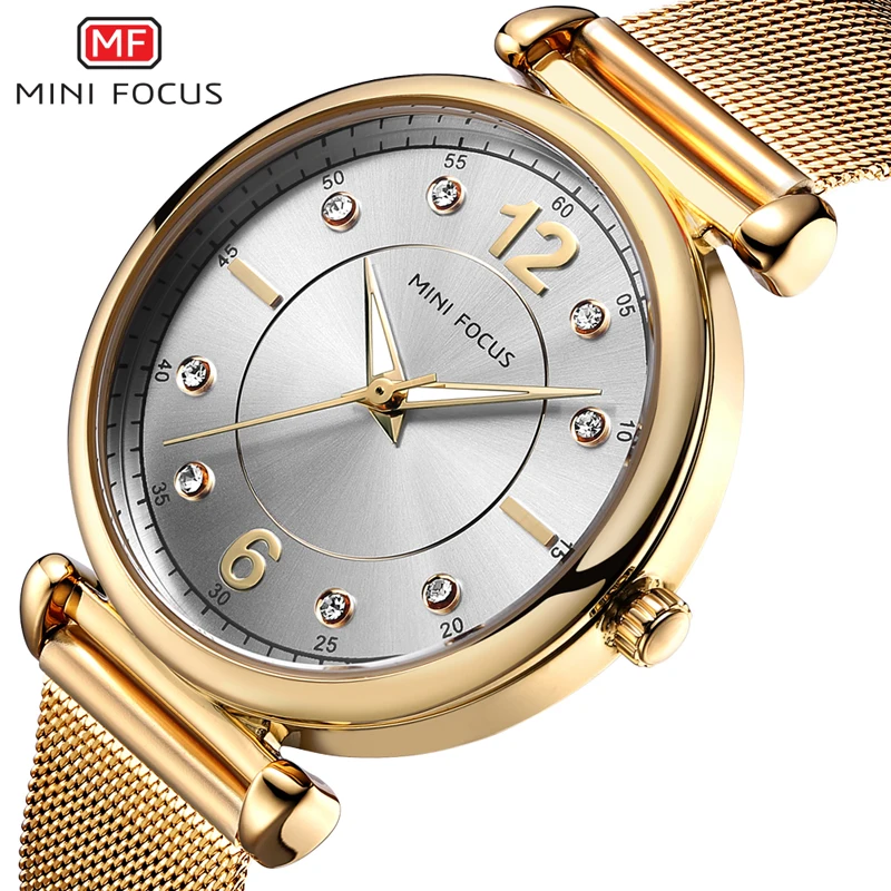 MINIFOCUS Reloj Mujer женские часы от ведущего бренда роскошные золотые водонепроницаемые