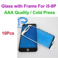 10pcs premium aaa front outer glass with frame bezel for iphone 8 7 6s 6 plus 5 5c 5s replacement black white