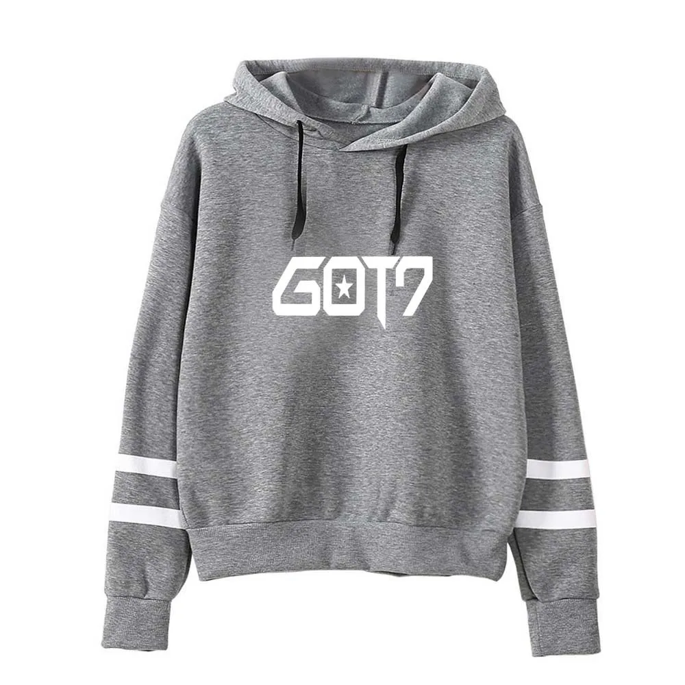 Новые корейские модные Kpop Bambam Got7 Толстовка никогда не кофта с капюшоном Для женщин с длинными рукавами полосатые толстовки с капюшоном пуловер Топы для детей - Цвет: grey 2