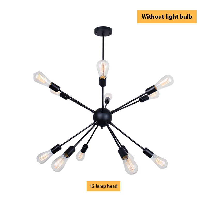 SANBUGM Modern Industrial Iron Satellite Light Lighting Sputnik Chandelier Medieval Retro Loft Luminaire Chandelier Lighting - Цвет абажура: 12 Head Black